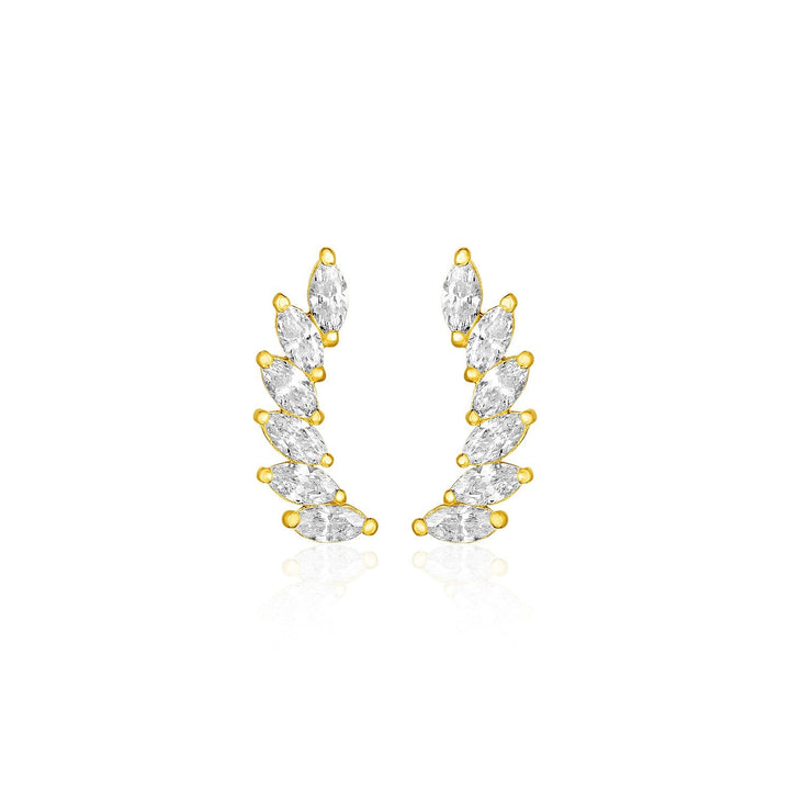 Buy LOVCIA Luxury Radiant 14k Yellow Gold Leaf Design Ear Climbers with Marquise Cubic Zirconia Stones