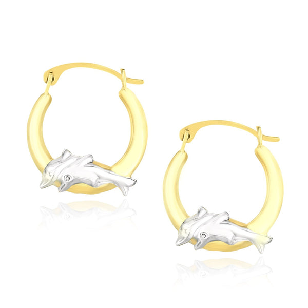 Buy LOVCIA Luxury Two-Tone 10k Gold Dolphin Hoop Earrings with Hinged Snap Backs