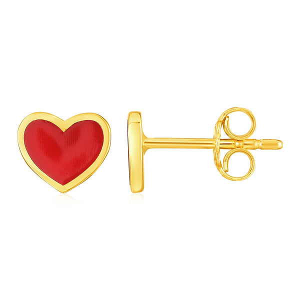 Buy LOVCIA Luxury 14k Yellow Gold Red Heart Enamel Stud Earrings with Push Back Clasp