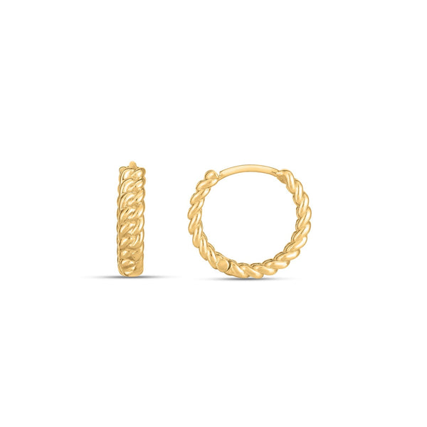 Buy LOVCIA Luxury 14k Yellow Gold Braided Mini Hoops Earrings (12mm)