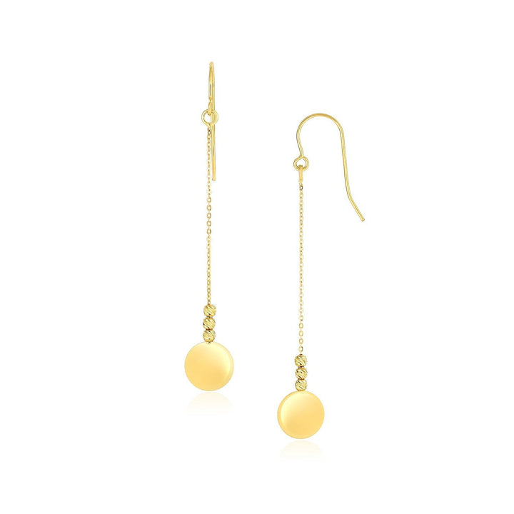 Buy LOVCIA Luxury 10K Yellow Gold Chain Earrings with Diamond Cut Beads and Discs