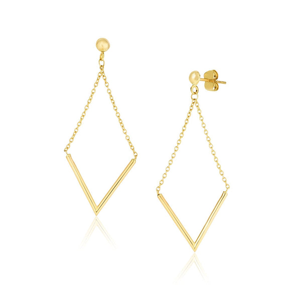 Buy LOVCIA Luxury 14k Yellow Gold V-Shaped Bar Chain Drop Earrings