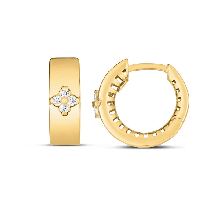 Buy LOVCIA Luxury 14k Yellow Gold Clover Hoop Earrings with Trilogy Diamonds