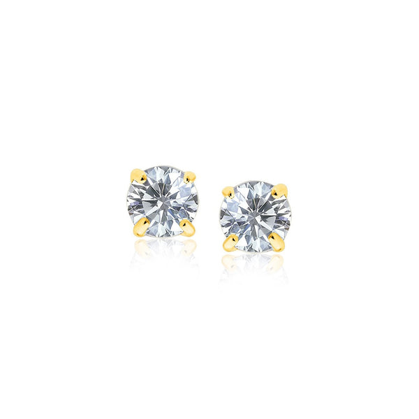 Buy LOVCIA Luxury 14k Yellow Gold Round Stud Earrings with 4mm White Cubic Zirconia