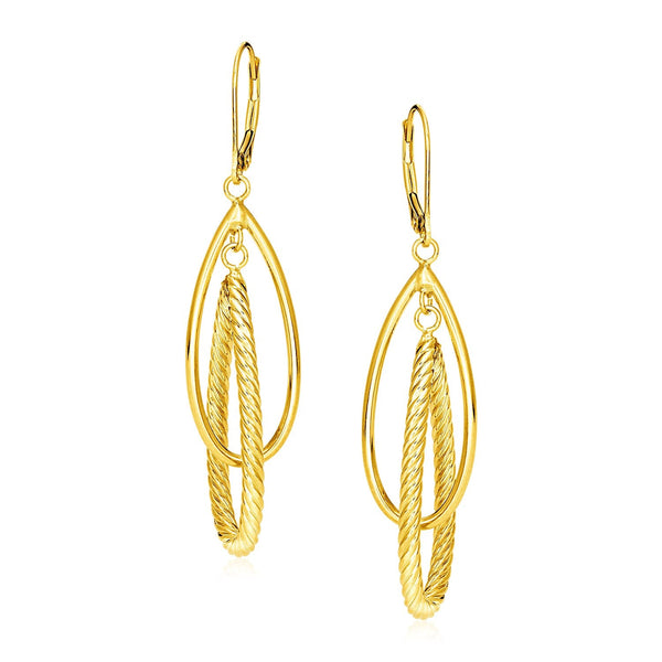 Buy LOVCIA Luxury Elegant 14k Yellow Gold Teardrop Earrings with Polished and Textured Interlocking Design