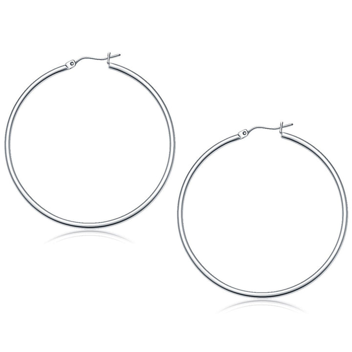 Buy LOVCIA Luxury 10k White Gold Classic 50mm Hoop Earrings with Snap Lock Closure