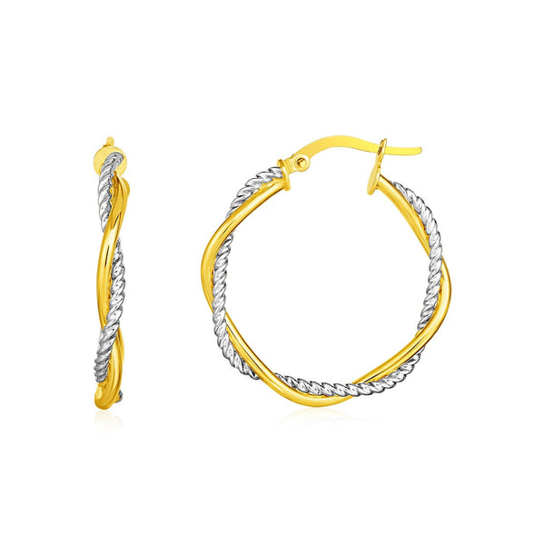 Buy LOVCIA Luxury Elegant 14k Two-Tone Gold Twisted Textured Hoop Earrings (23mm)