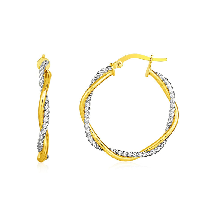 Buy LOVCIA Luxury Elegant 14k Two-Tone Gold Twisted Textured Hoop Earrings (23mm)