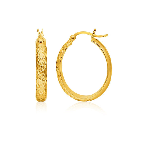 Buy LOVCIA Luxury Hammered 10K Yellow Gold Oval Hoop Earrings with Snap Lock