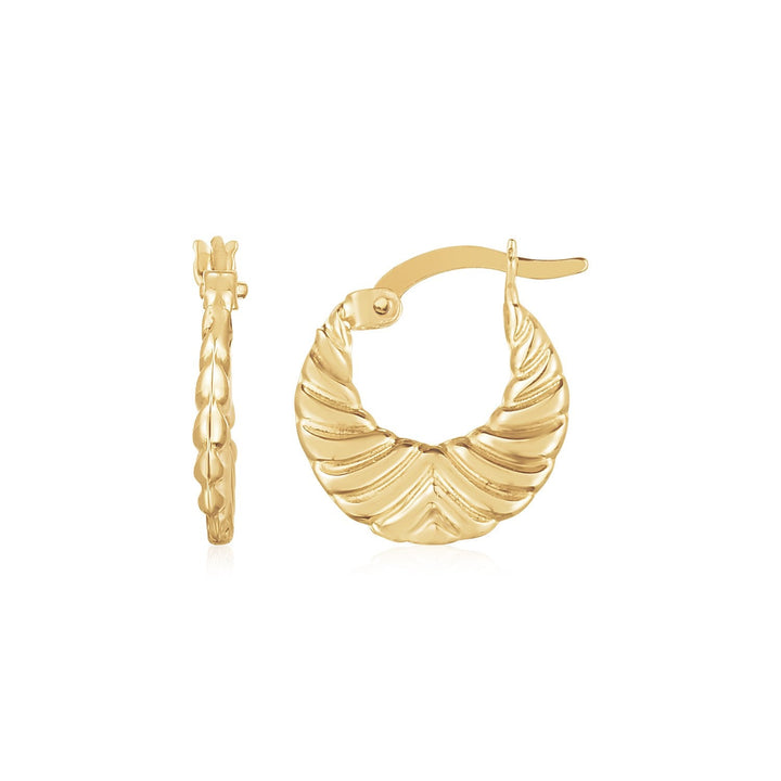 Buy LOVCIA Luxury Glamorous 14K Yellow Gold Grooved Hoop Earrings with Hinged Clasp