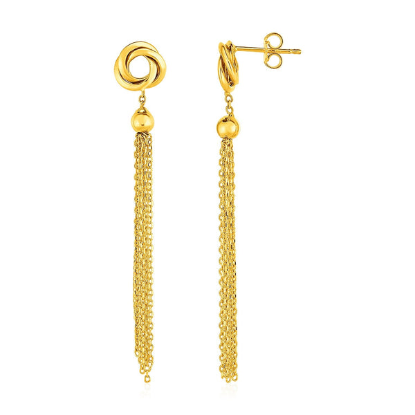 Buy LOVCIA Luxury 14k Yellow Gold Tassel Earrings with Love Knot Design