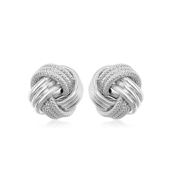 Buy LOVCIA Luxury 14k White Gold Ridge Textured Love Knot Earrings