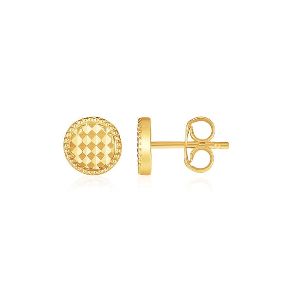 Buy LOVCIA Luxury 14k Yellow Gold Textured Round Stud Earrings