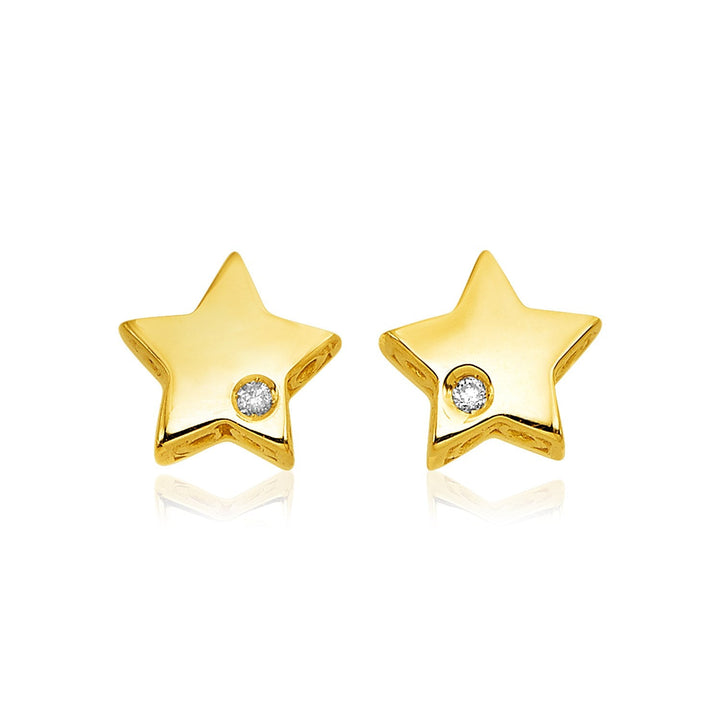 Buy LOVCIA Luxury Radiant 14k Yellow Gold Star Earrings with Sparkling Diamonds (6.5mm)