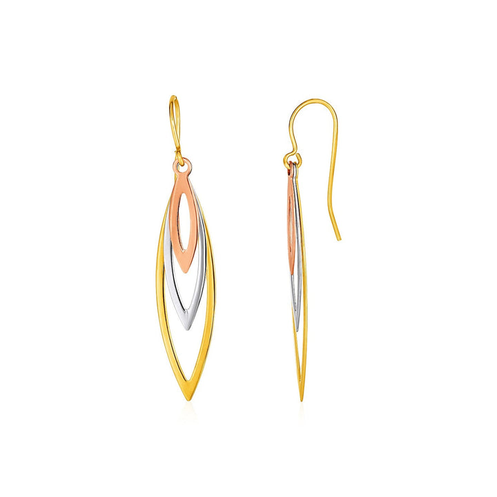 Buy LOVCIA Luxury Tri-Color Gold Marquise Earrings with French Wire Backing in 10k Mixed Gold