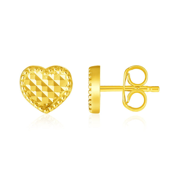 Buy LOVCIA Luxury Delicate 14k Gold Heart Earrings with Textured Finish