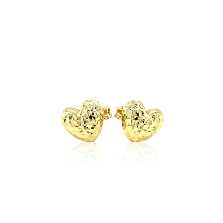 Buy LOVCIA Luxury Classic 14k Gold Puffed Heart Earrings with Diamond-Cut Detail (8mm)