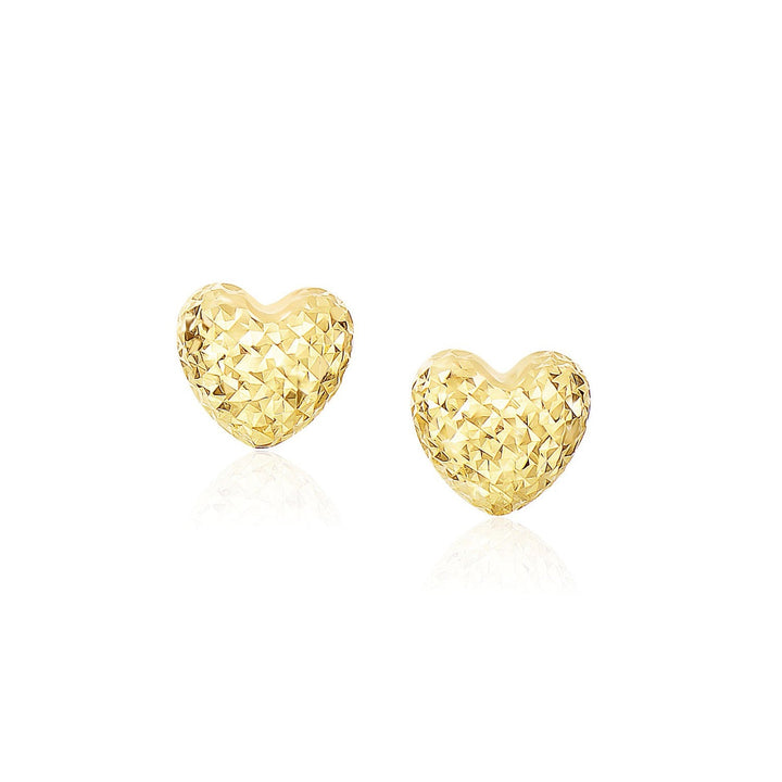 Buy LOVCIA Luxury Classic 14k Gold Puffed Heart Earrings with Diamond-Cut Detail (8mm)