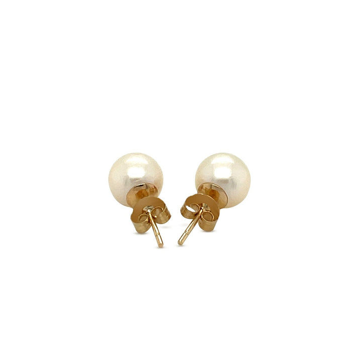 Buy LOVCIA Luxury 14k Yellow Gold Round Freshwater Cultured Pearl Stud Earrings (7mm)