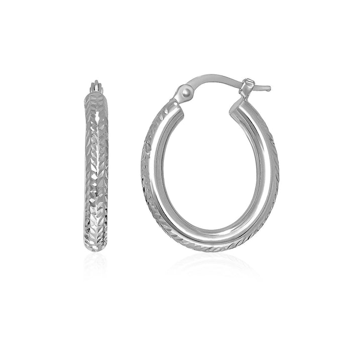 Buy LOVCIA Luxury 14K White Gold Textured Oval Hoop Earrings with Snap Clasp