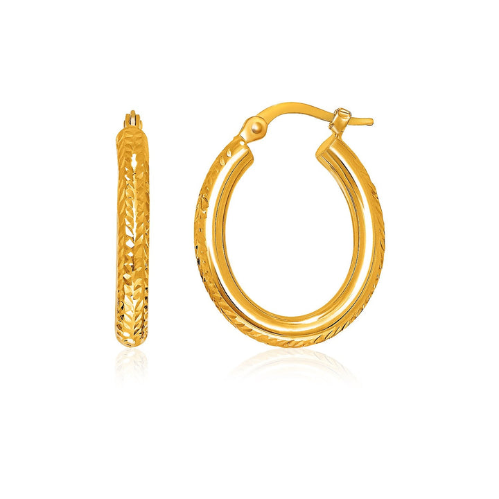 Buy LOVCIA Luxury 14k Yellow Gold Hammered Oval Hoop Earrings with Snap Clasp