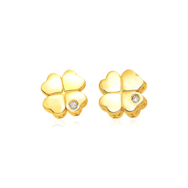 Buy LOVCIA Luxury 14k Yellow Gold Four Leaf Clover Earrings with Diamond Accents (7mm)