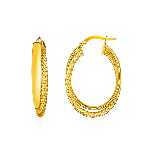 Buy LOVCIA Luxury 14k Yellow Gold Textured Twisted Oval Hoops with Hinged Clasps