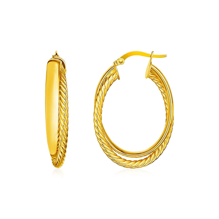 Buy LOVCIA Luxury 14k Yellow Gold Textured Twisted Oval Hoops with Hinged Clasps