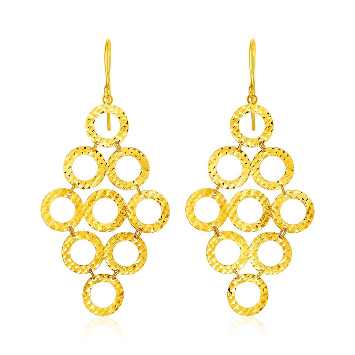 Buy LOVCIA Luxury Exquisite 14k Yellow Gold Swinging Circle Earrings with Texture Design