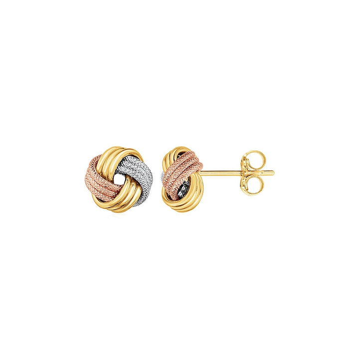 Buy LOVCIA Luxury Tri-Color 14k Gold Love Knot Earrings with Pushback Clasps