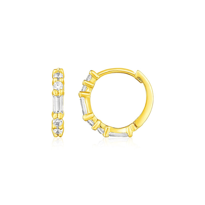 Buy LOVCIA Luxury Petite 14k Yellow Gold Hoops with Baguette Cut Cubic Zirconias