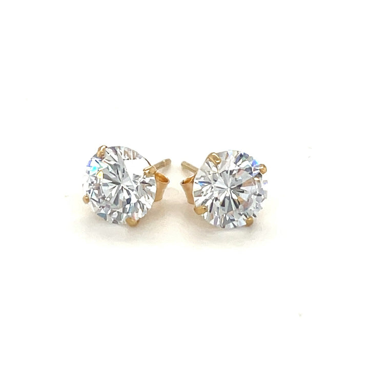 Buy LOVCIA Luxury Radiant 14K Yellow Gold Stud Earrings with 7mm White Cubic Zirconia