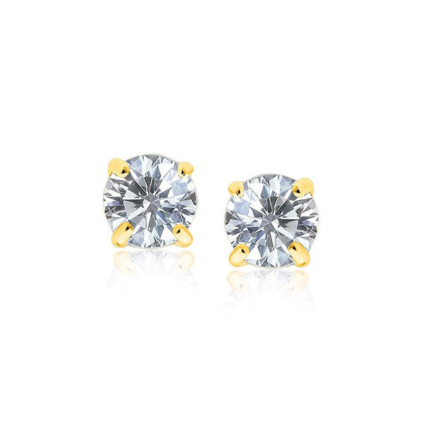 Buy LOVCIA Luxury Radiant 14K Yellow Gold Stud Earrings with 7mm White Cubic Zirconia