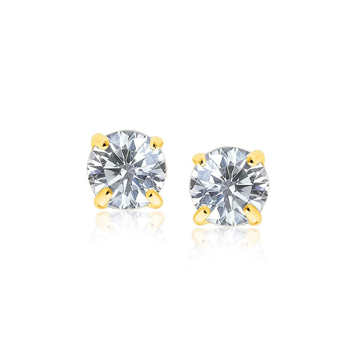 Buy LOVCIA Luxury Radiant 14K Yellow Gold Stud Earrings with 7mm White Cubic Zirconia