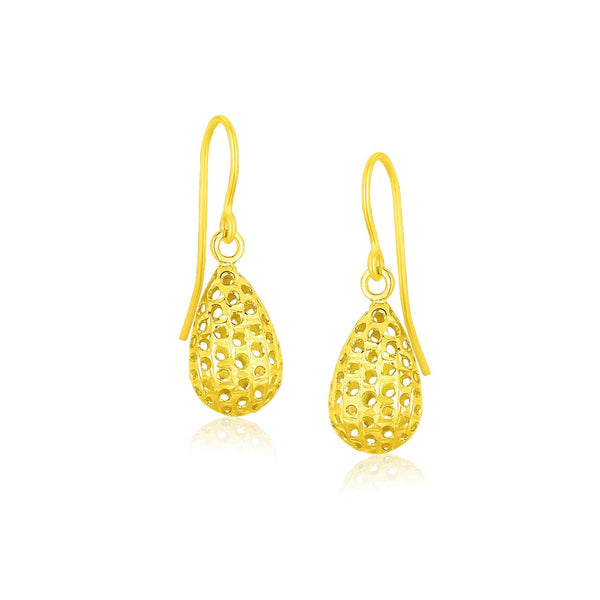 Buy LOVCIA Luxury Teardrop Yellow Gold Earrings with Honeycomb Design in 14k