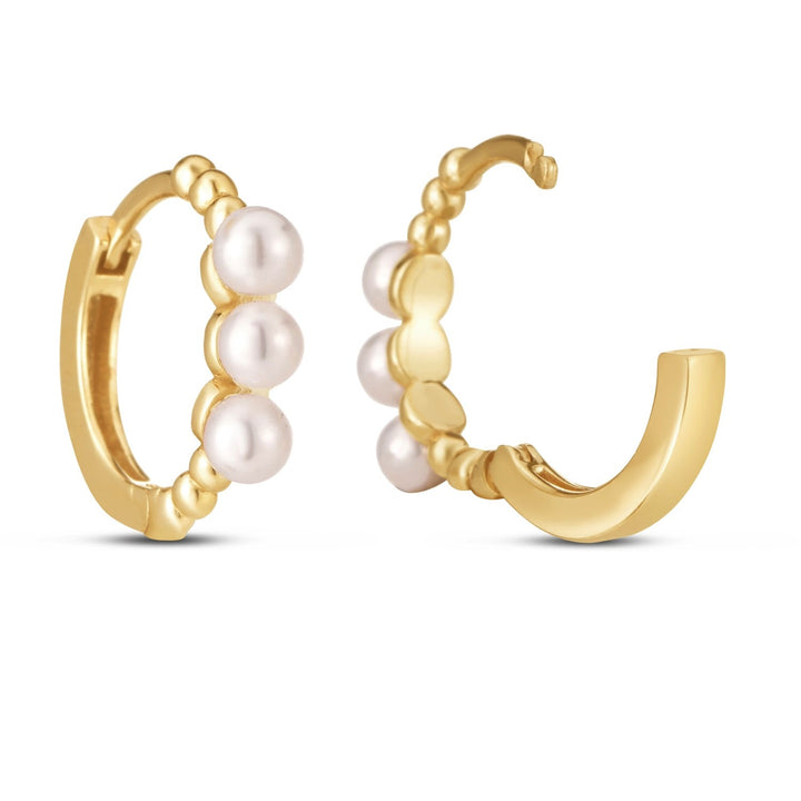 Buy LOVCIA Luxury Classic 14k Yellow Gold Pearl Hoop Earrings