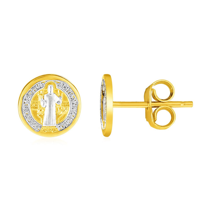 Buy LOVCIA Luxury 14k Yellow and White Gold Religious Medallion Stud Earrings (8mm)