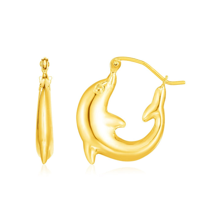 Buy LOVCIA Luxury Glamorous 14K Yellow Gold Dolphin Hoop Earrings with Hinged Clasps