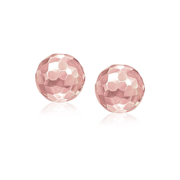 LOVCIA Luxury 14k Rose Gold Faceted Round Stud Earrings with Push Back (7mm)