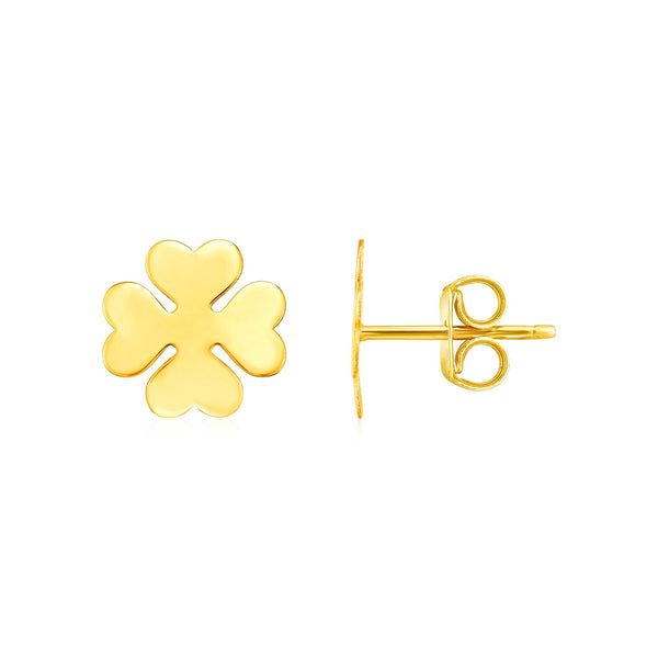 LOVCIA Luxury 14K Yellow Gold Lucky Clover Stud Earrings (10mm)