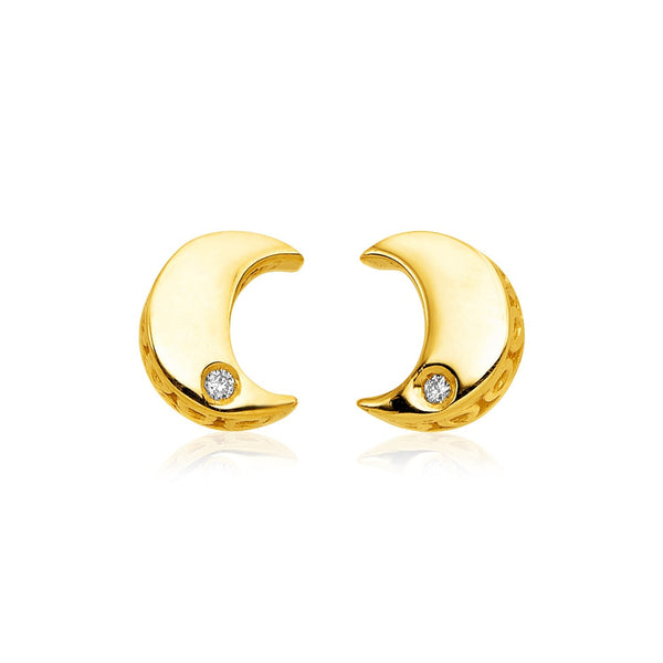 LOVCIA Luxury Radiant 14k Yellow Gold Crescent Earrings with Sparkling Diamonds