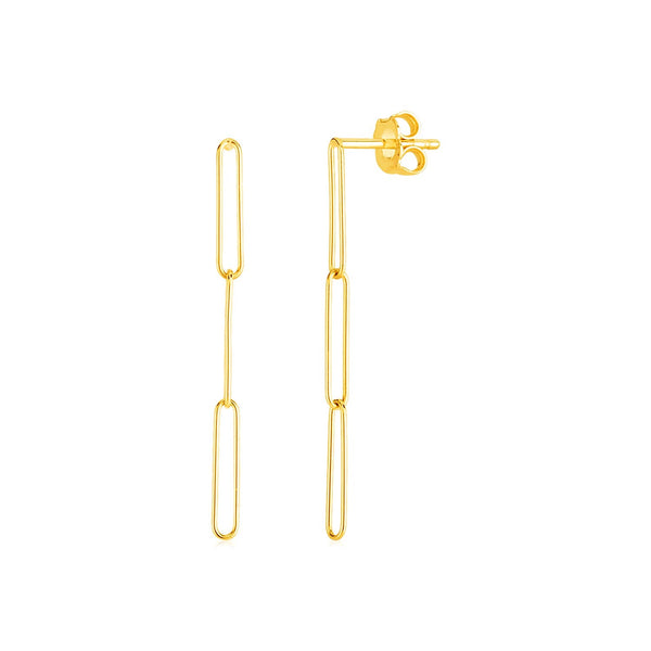 LOVCIA Luxury Elegant 14k Yellow Gold Paperclip Chain Drop Earrings