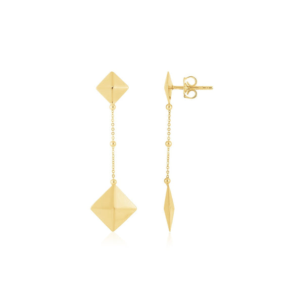 LOVCIA Luxury Elegant 14K Yellow Gold Pyramid Dangle Earrings