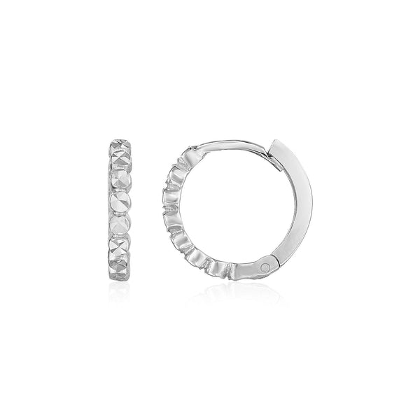 LOVCIA Luxury Petite 14k White Gold Textured Geometric Hoop Earrings