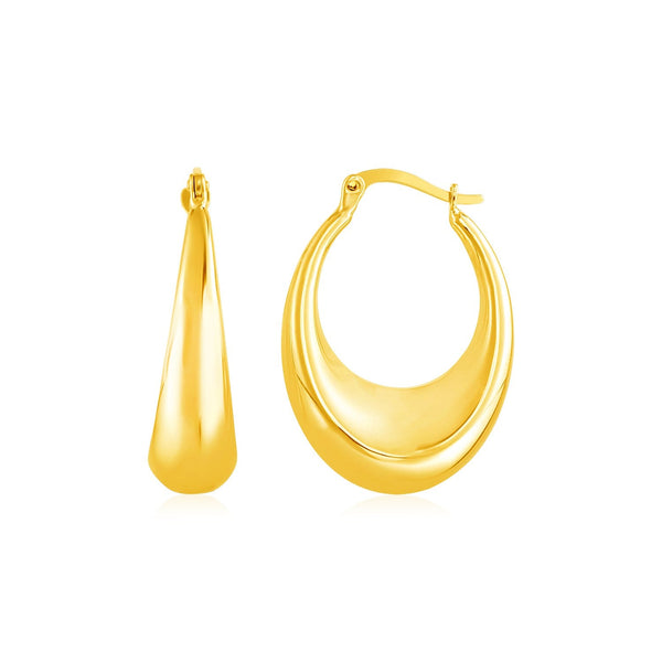 LOVCIA Luxury Glamorous 14k Yellow Gold Puffed Hoop Earrings with Hinged Clasps