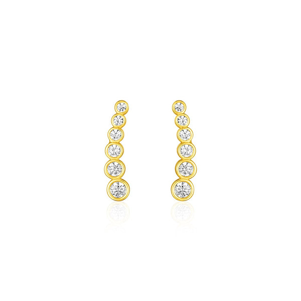 LOVCIA Luxury Exquisite 14k Yellow Gold Ear Climber Earrings with Sparkling Cubic Zirconias