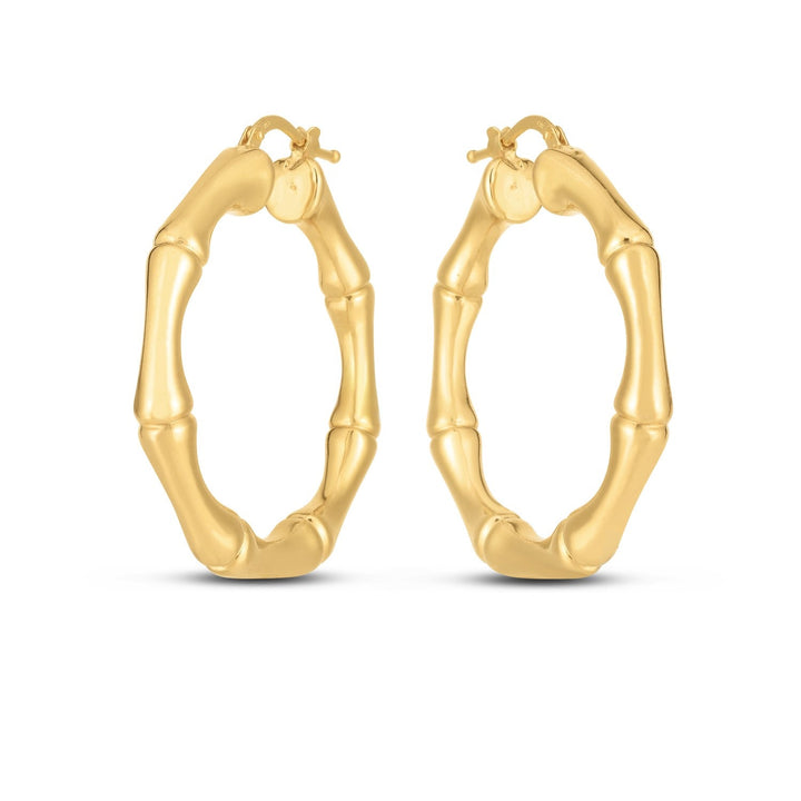 Buy LOVCIA Luxury Glamorous 14k Yellow Gold Bamboo Hoop Earrings