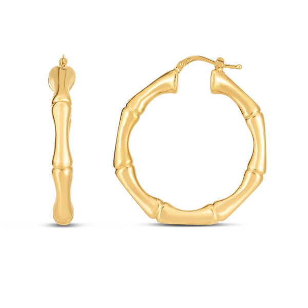 LOVCIA Luxury Glamorous 14k Yellow Gold Bamboo Hoop Earrings