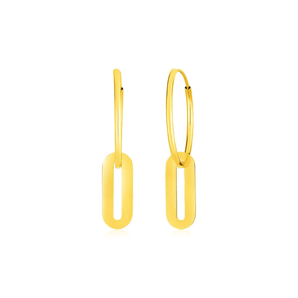 LOVCIA Luxury Classic 14K Yellow Gold Hoop Earrings with Trendy Paperclip Link Dangles