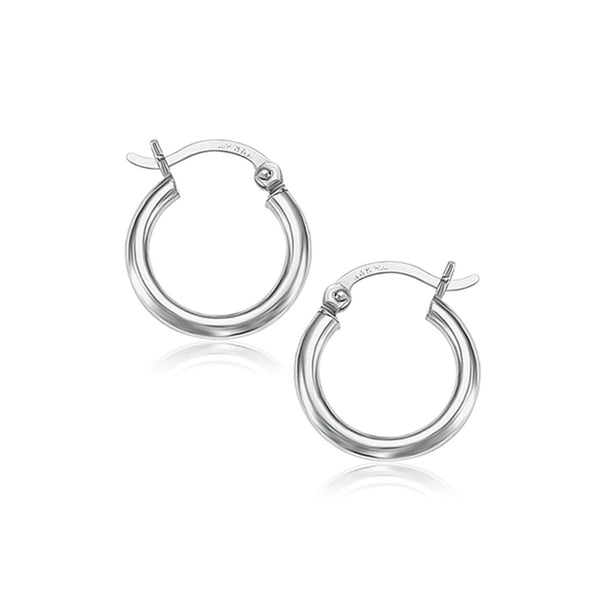 LOVCIA Luxury Radiant 10K White Gold Hoop Earrings with Snap Lock (15mm Diameter)